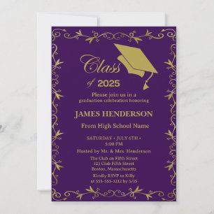 Lila Formal Guld College Graduation Party 2025 Inbjudningar