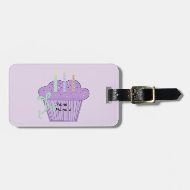 Lila Förtjusning Cupcake Bagagebricka (Horisontell Framsida)