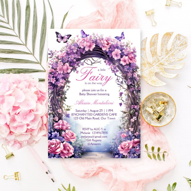Lila, förtrollad babydusch för trädgårdsodling inbjudningar (Purple enchanted garden fairy baby shower invitation editable template instant download fairycore)