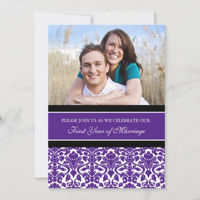 Lila foto 1-årsjubileumsfest inbjudan (Framsida)