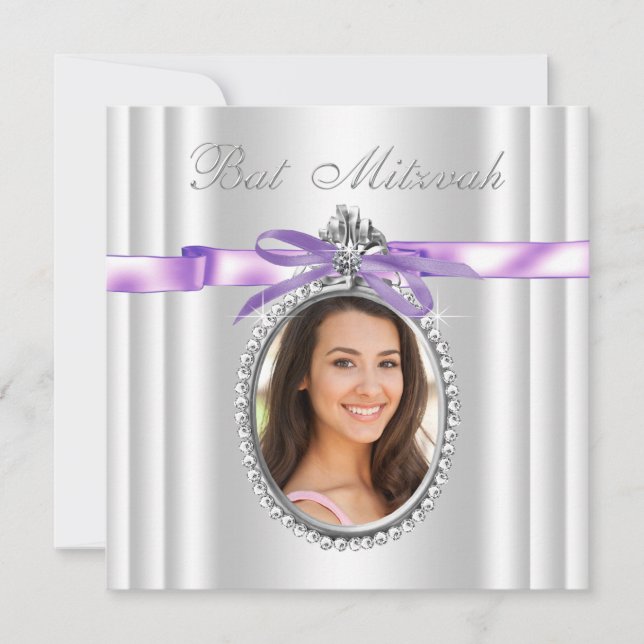 Lila Foto Bat Mitzvah Inbjudningar (Framsida)