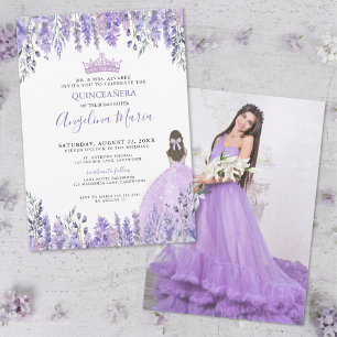 Lila Foto Blommig Quinceañera Inbjudningar