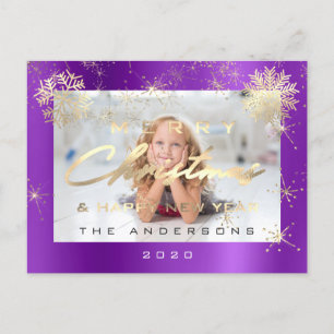Lila Foto för god jul Gott nytt år Guld Vykort