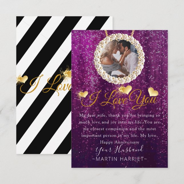 Lila foto jag älskar dig årsdagskort till fru tack kort (Fram/baksida)