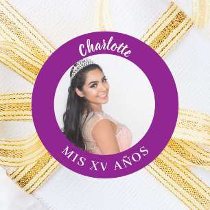 Lila-foto namn Quinceanera Runt Klistermärke