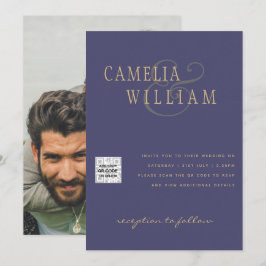 Lila Fotobröllop - bjud in QR-kod Spara datum Inbjudningar