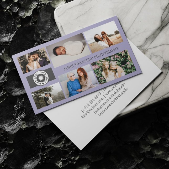 Lila fotoinsamlingsfotograf din logotyp visitkort (Skapare uppladdad)