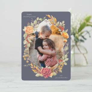 Lila Fotokort för automatisk Blommigt Thanksgiving Julkort