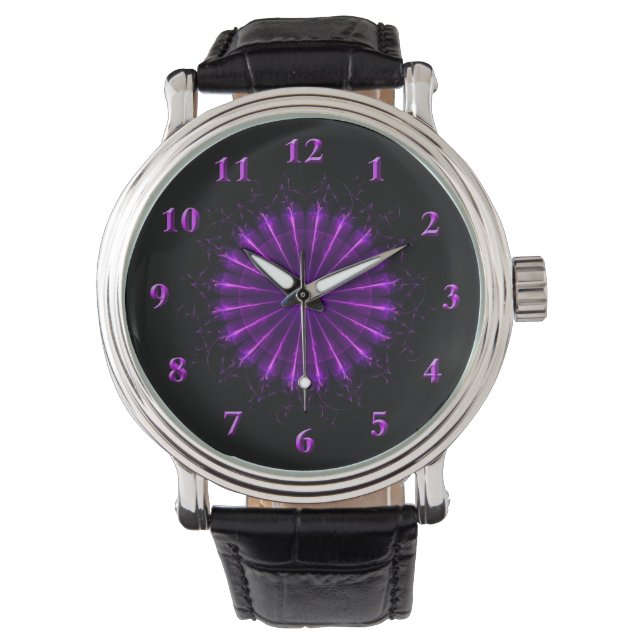 Lila Fractal Mandala (42) Se Wristwatch Armbandsur (Framsida)