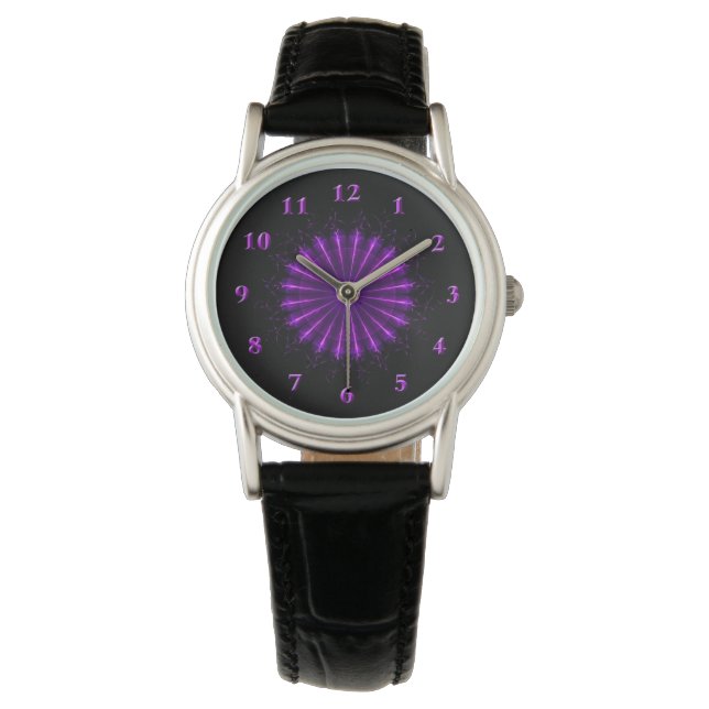 Lila Fractal Mandala (42) Se Wristwatch Armbandsur (Framsida)