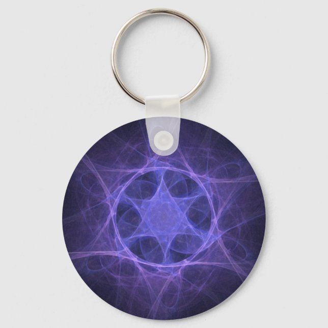 Lila Fractal Star of David Nyckelring (Framsida)