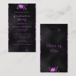 Lila Framed Black Modern Grad Party-inbjudan Anteckningskort