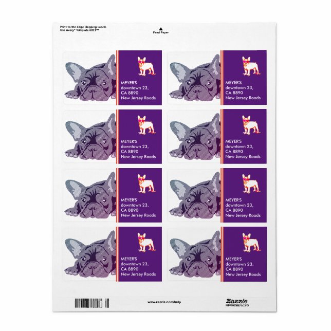 Lila fransk bulldog av linjer fraktsedel (Helt Ark)