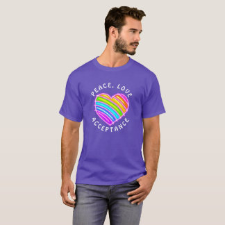 Lila Fred Kärlek Acceptans Regnbåge Stolthet Hjärt T Shirt