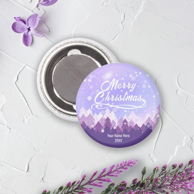 Lila Fredlig Snö Forest God jul Magnet (Skapare uppladdad)