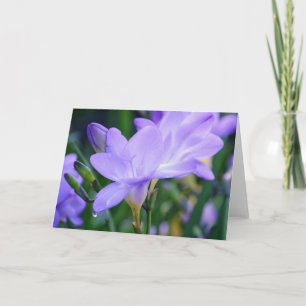 Lila Freesia and Dew Drop Art Note Card Kort