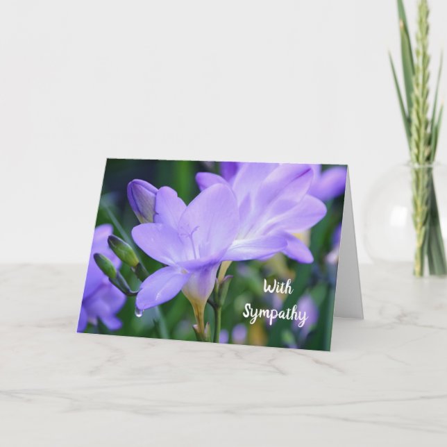 Lila Freesia Flower Tear Drop Sympathy Note Card Tack Kort (Framsida)