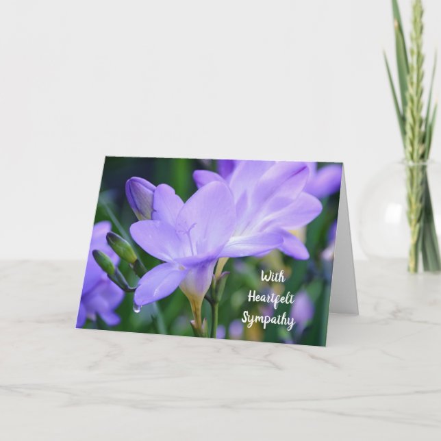 Lila Freesia Tear Drop Scripture Sympathy Card Tack Kort (Framsida)