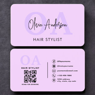 Lila Frisör Monogram QR-kod Visitkort