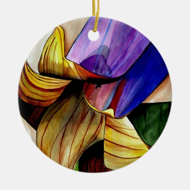 Lila Fritillarblomman originalkonstvattenfärg Julgransprydnad Keramik (Framsidan)