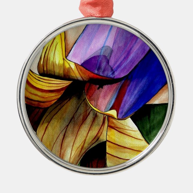 Lila Fritillarblomman originalkonstvattenfärg Julgransprydnad Metall (Framsidan)