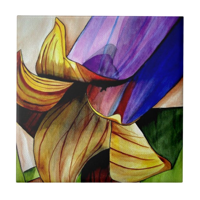 Lila Fritillarblomman originalkonstvattenfärg Kakelplatta (Framsidan)