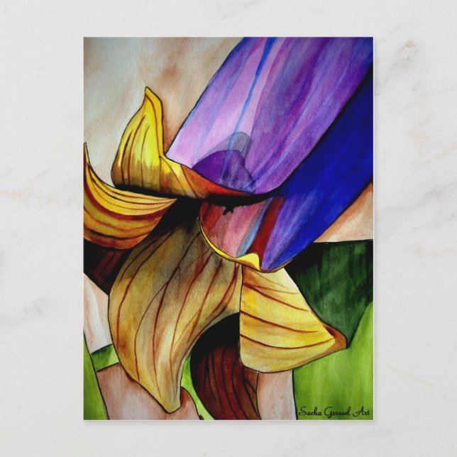Lila Fritillarblomman originalkonstvattenfärg Vykort (Framsida)