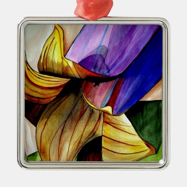 Lila Fritillary-blomma original konst akvarell Julgransprydnad Metall (Framsidan)