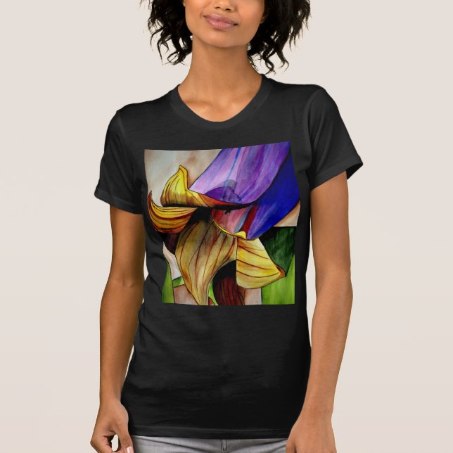 Lila Fritillary-blomma original konst akvarell T-shirt (Framsida)