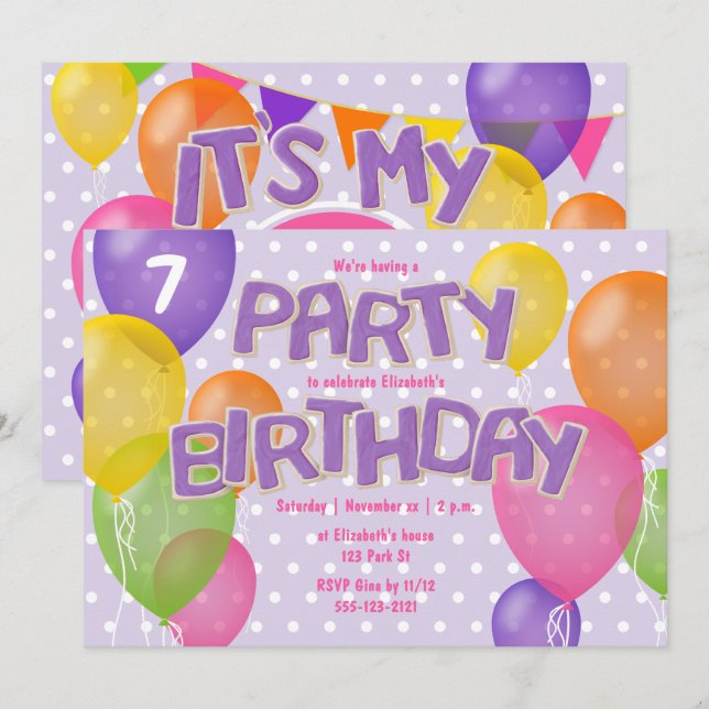 lila frossa kalkkakor Flickor födelsedag Inbjudningar (Fram/baksida)