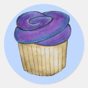 Lila Frosted Cupkaka Muffinss Foodie Stickers Runt Klistermärke