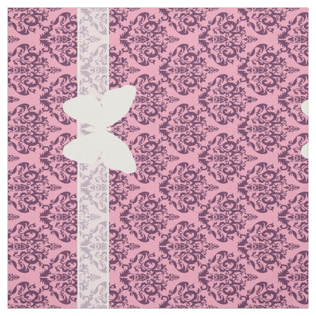 Lila Frosted Orchid Damask with Butterfly Tyg (Provkarta)