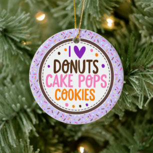 Lila Frosted Sprinkles I Kärlek Donuts Cake Pop Julgransprydnad Keramik