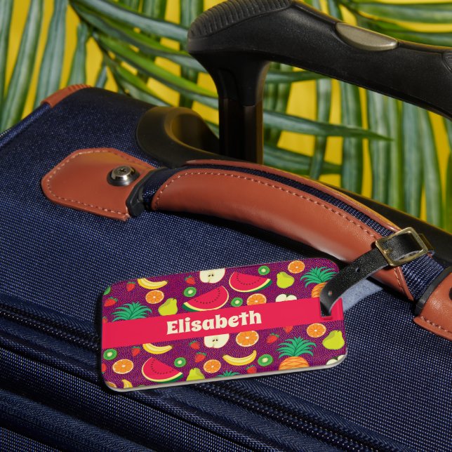 Lila Fruit Mönster Cute Roligt Personlig Namn Bagagebricka (Framsida Insitu 3)