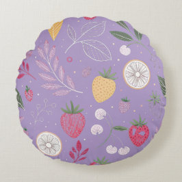 lila Frukt Blommigt Round Pillow Rund Kudde
