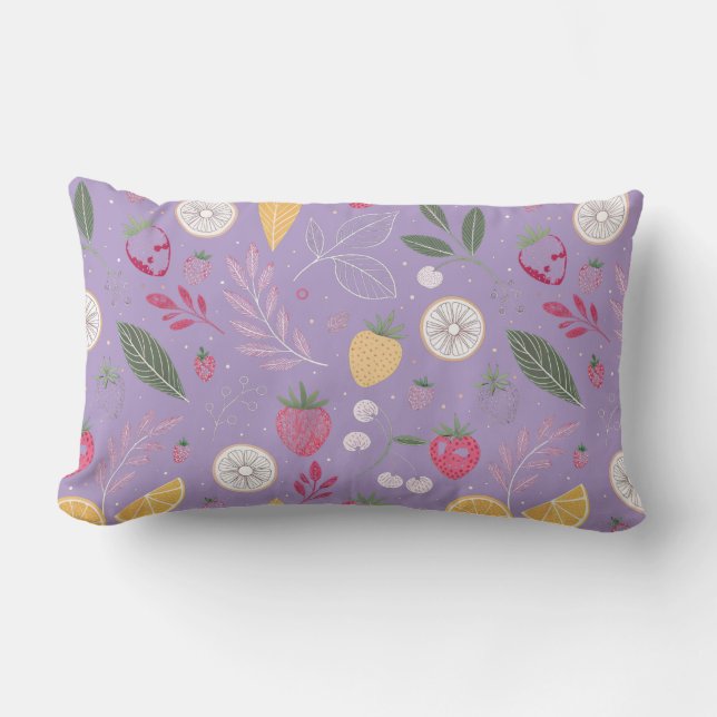“Lila frukt blomster ländkudde 33x53 cm” Lumbarkudde (Framsida)