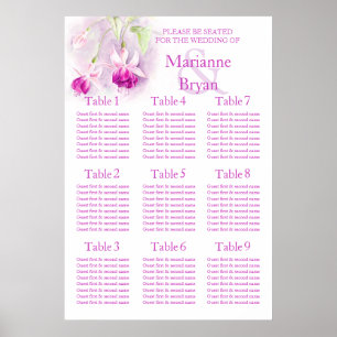 Lila fuchsia Bröllop Seating Bord Planner 1-9 Poster