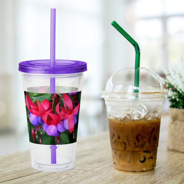 Lila Fuchsia med Rosa Sepals Blommigt Take Away Mugg (In Situ)