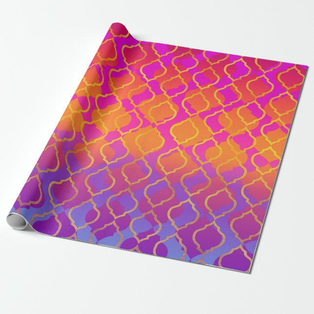 Lila Fuchsia Quatrefoil BrightStor Vivid Orange  Presentpapper (Utrullad)