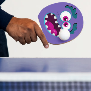 Lila Funny Monster Character Lycklig Scary Ansikte Pingisracket