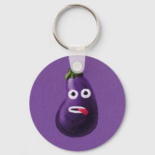 Lila Funny Tecknad Eggplant Nyckelring