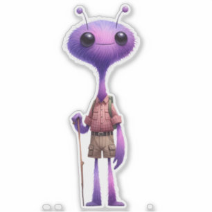 Lila Fuzzy Alien Hiker Sticker Klistermärken