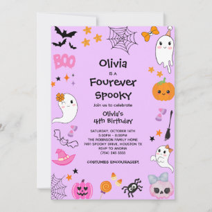 Lila Fyra gånger att tala Halloween 4e födelsedage Inbjudningar