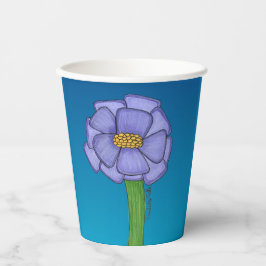 Lila fyrkantig blomma med blå bakgrund