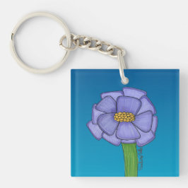 Lila fyrkantig blomma med blå bakgrund