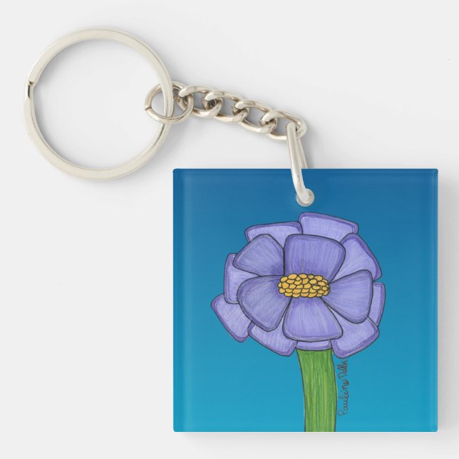 Lila fyrkantig blomma med blå bakgrund (Framsidan)
