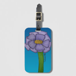 Lila fyrkantig blomma med blå bakgrund bagagebricka