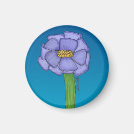 Lila fyrkantig blomma med blå bakgrund magnet