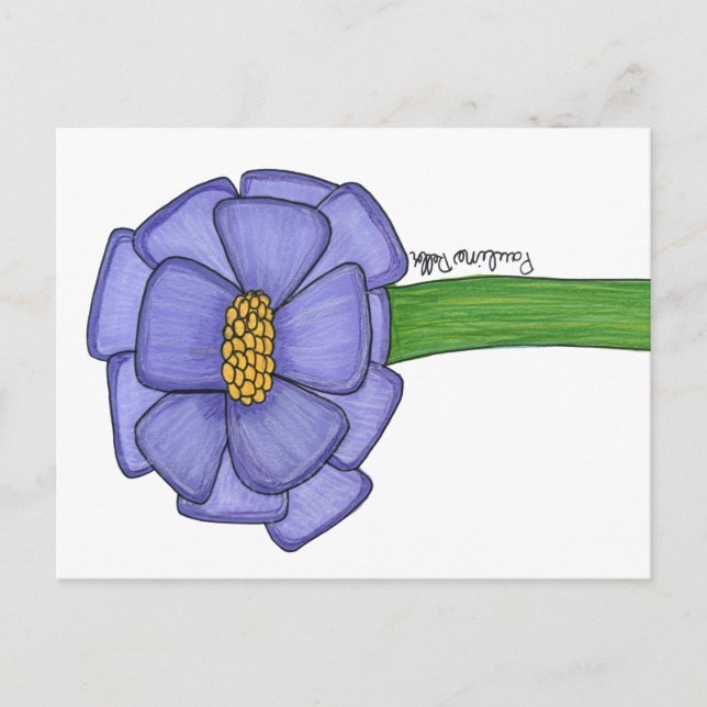 Lila Fyrkantig Blomma Postkort Vykort (Framsida)