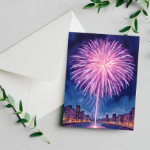 Lila fyrverkerier | Gott nytt år Vattenfärg